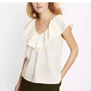 Loft Elegant Cream Ruffle Top